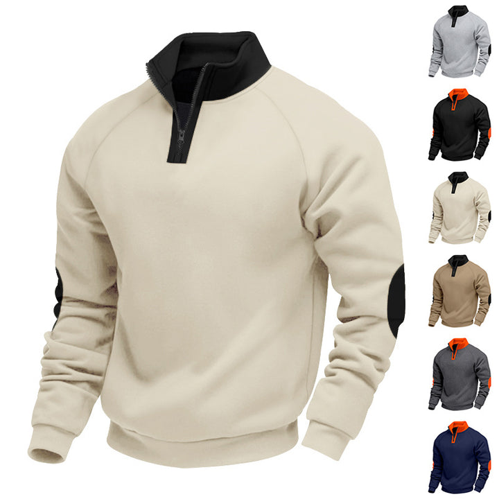 Men's half-zip fleece pullover with a high stand collar and contrasting elbow patches Mune Fashion