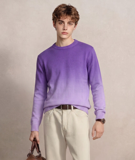 Men's fine knit sweater with dip-dye effect and round neckline Mune Fashion