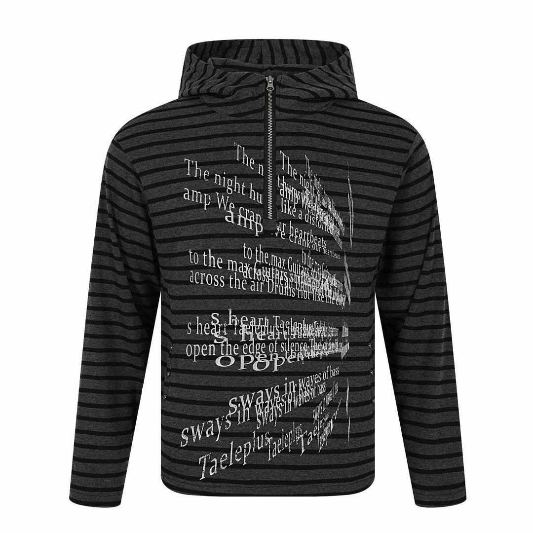 Unisex Striped Halfzip Pullover with Stand-up Collar and Typographic Front Print Mune Fashion