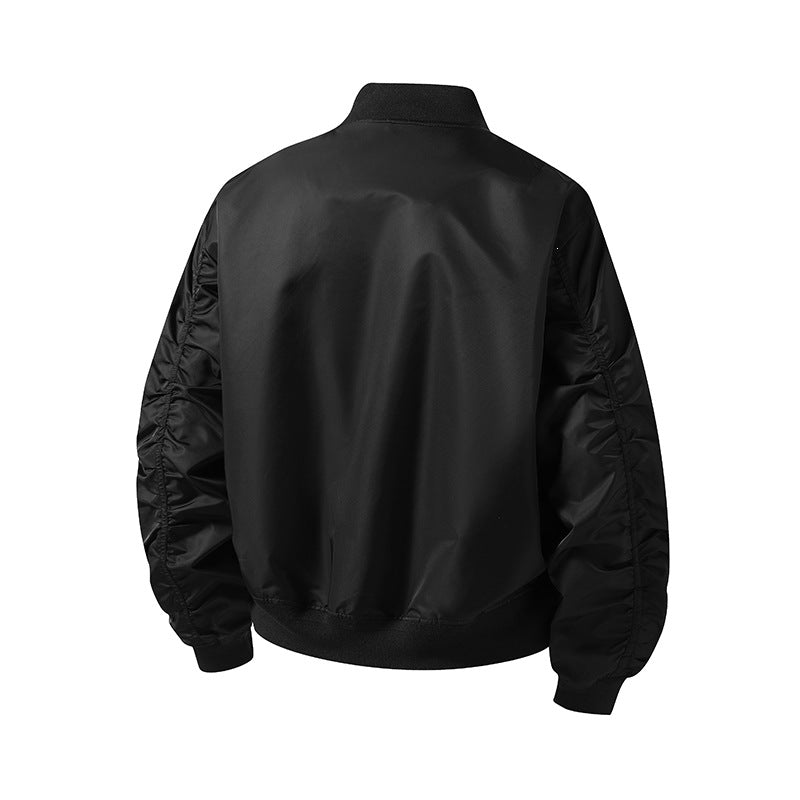 Men's short bomber jacket in pilot style with utility arm pocket, contrast lining & ribbed cuffs Mune Fashion