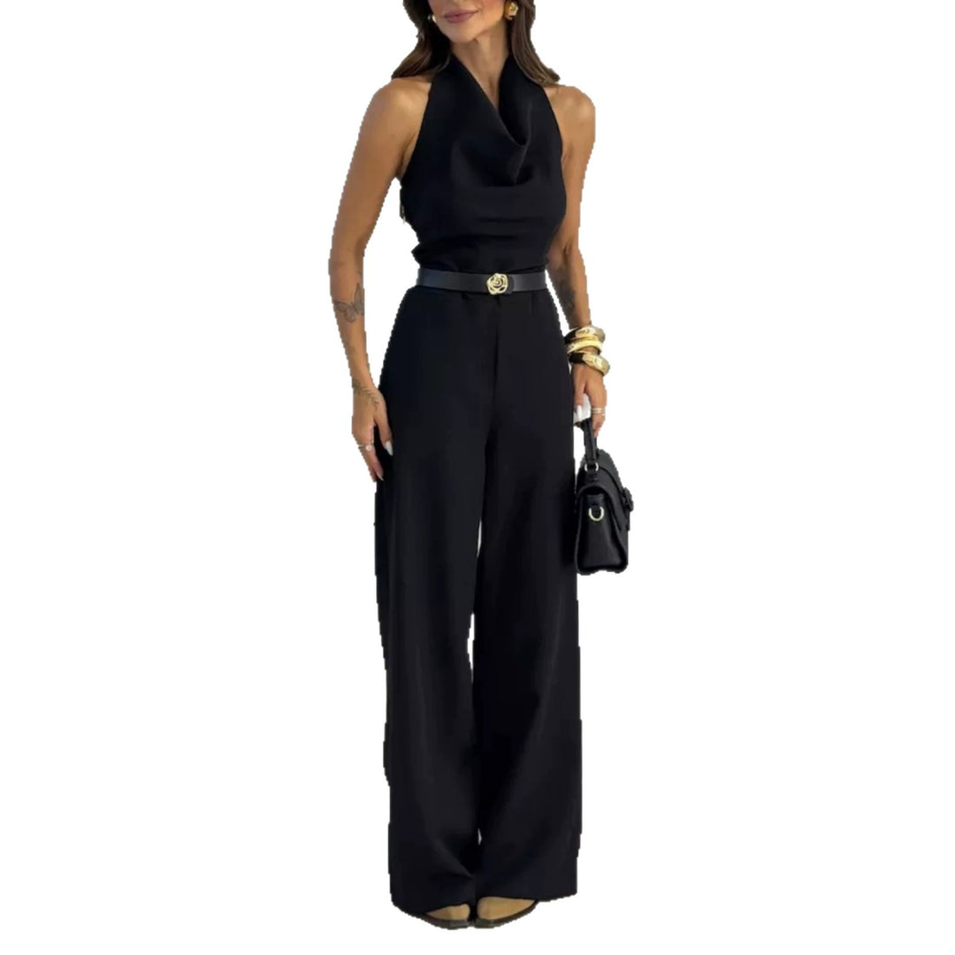 Ladies Elegant Halter Jumpsuit with Wide Palazzo Leg and Tailored Fit Mune Fashion