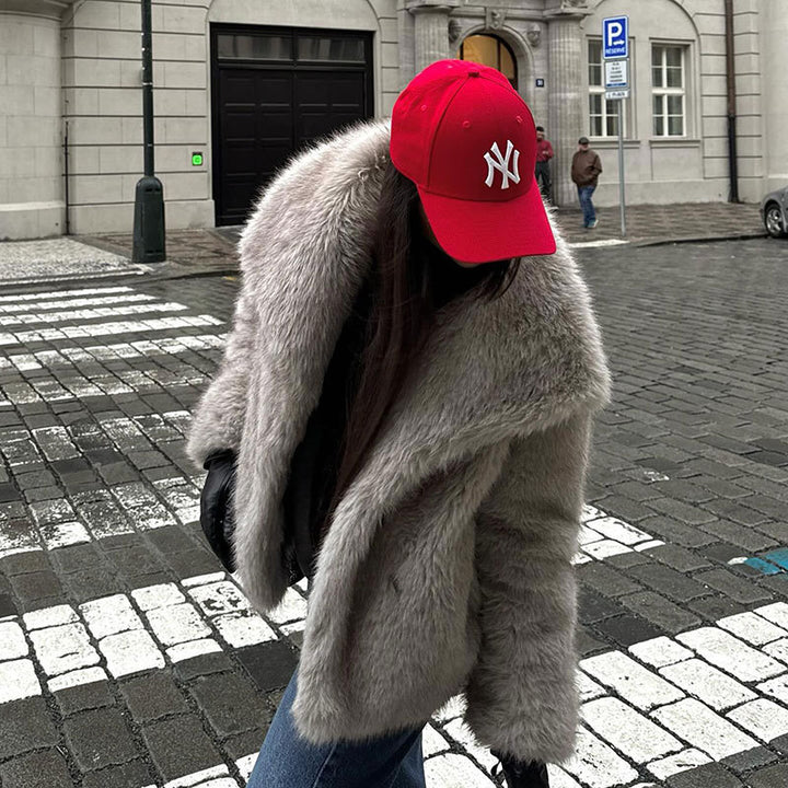 Women's Short Faux Fur Jacket in Bolero Style with Extra Soft Shawl Collar Mune Fashion