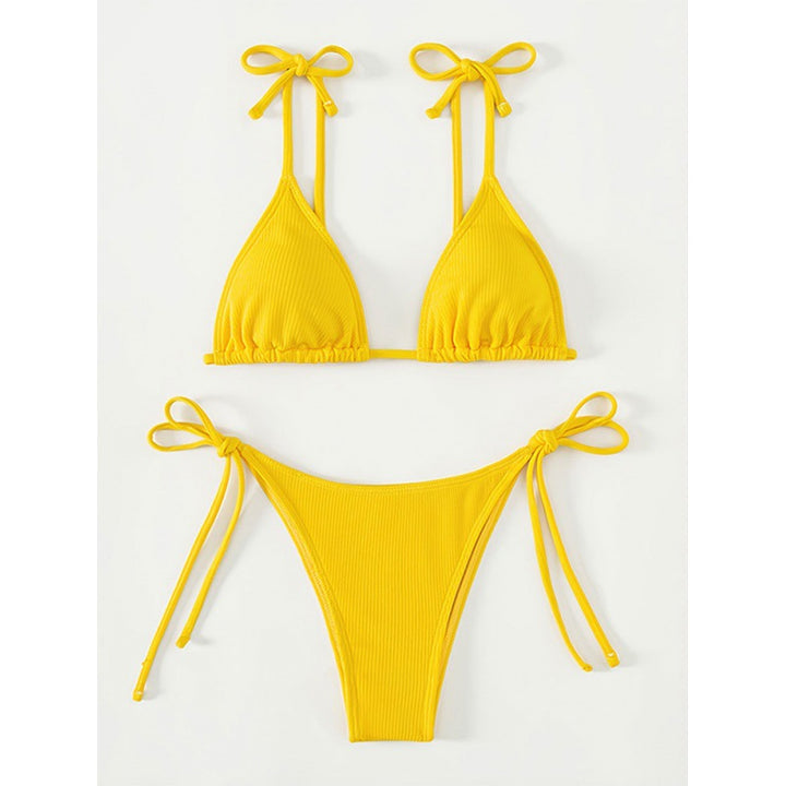 Women's Triangle Bikini Set with Lace-Up Neckline and High Leg Cut Mune Fashion