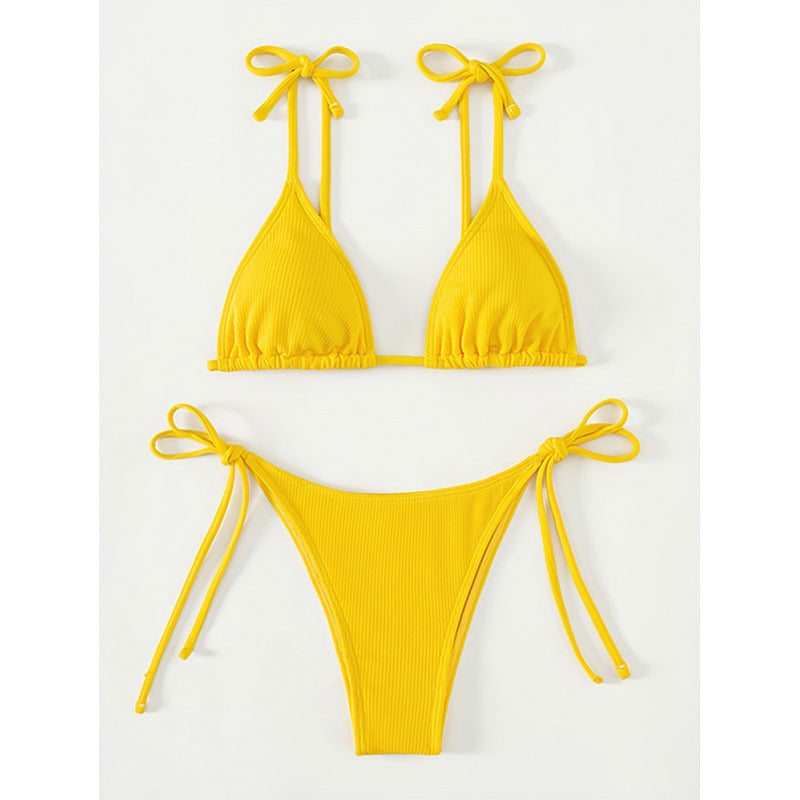 Women's Triangle Bikini Set with Lace-Up Neckline and High Leg Cut Mune Fashion