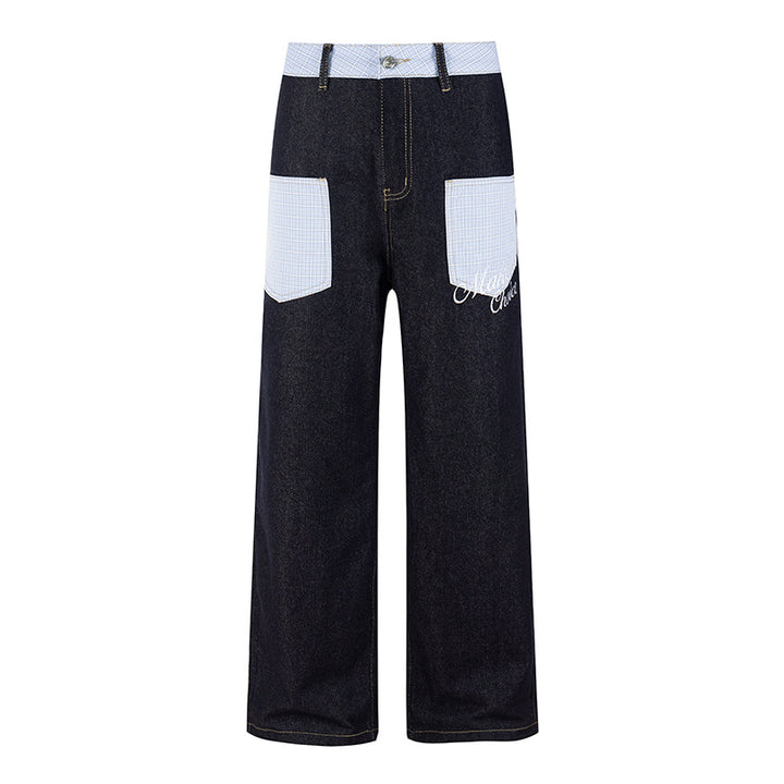 Women's wide denim culottes with checkered pattern pockets and high waist Mune Fashion