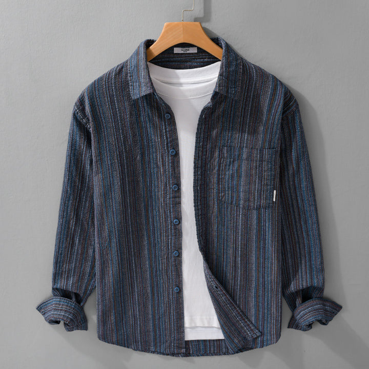 Men's Striped Linen-Cotton Shirt in Relaxed-Fit with Chest Pocket Mune Fashion