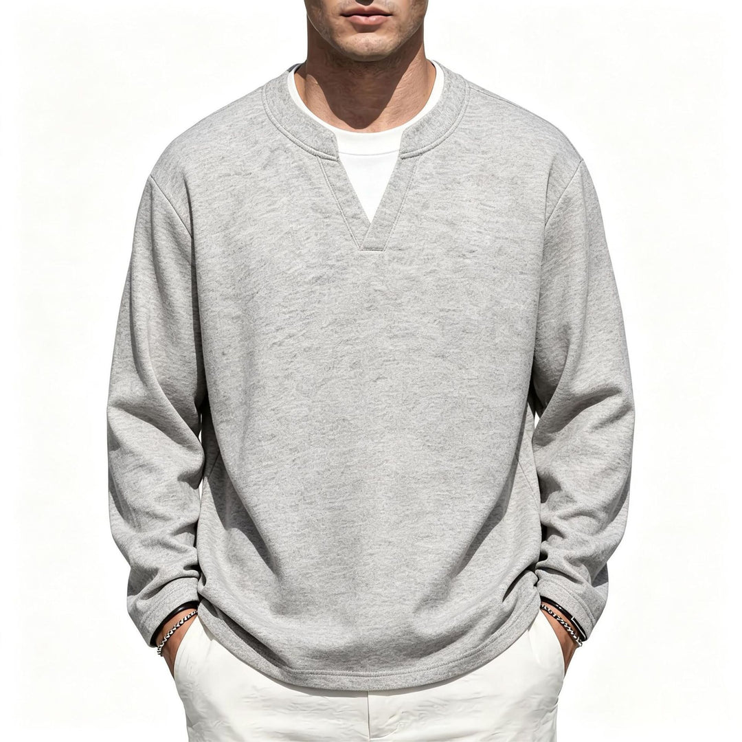 Men's Oversize Sweatshirt with V-Neck and Mélange Texture Mune Fashion