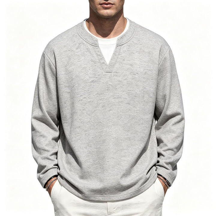 Men's Oversize Sweatshirt with V-Neck and Mélange Texture Mune Fashion