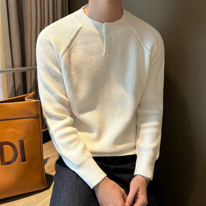 Men's fine knit Henley pullover with raglan sleeves and fine rib structure Mune Fashion