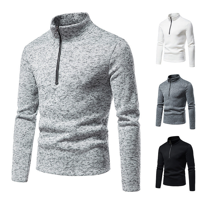 Men's melange stand-up collar sweater with short zip and slim fit Mune Fashion