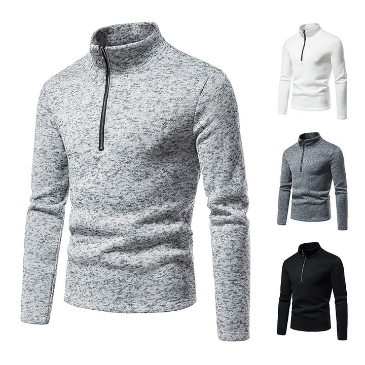 Men's melange stand-up collar sweater with short zip and slim fit Mune Fashion