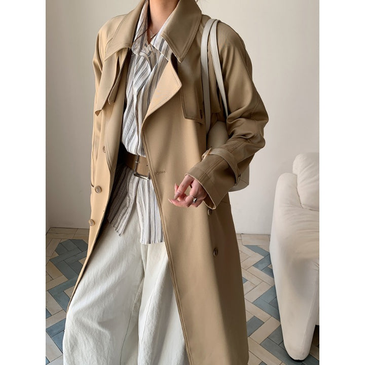 Women's Oversized Trench Coat with Double Breasted, Waist Belt and Epaulettes Mune Fashion