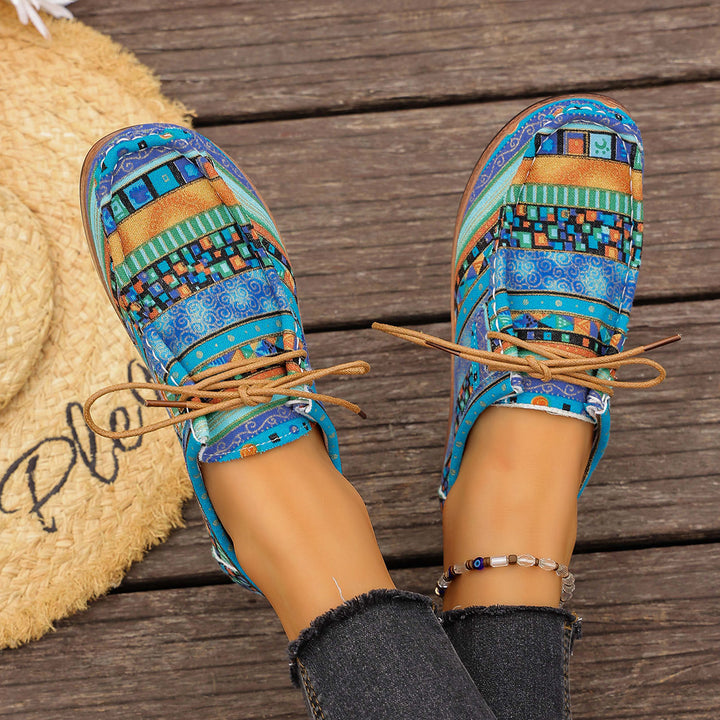 Women's colorful patterned canvas lace-up shoes with lightweight platform sole Mune Fashion