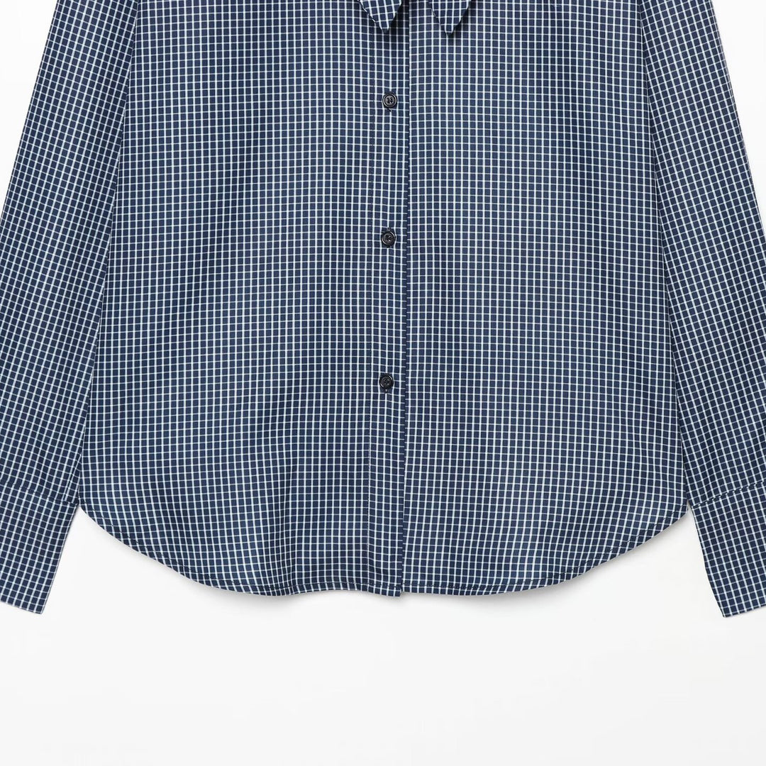 Women’s checkered blouse with bow collar and full button closure Mune Fashion