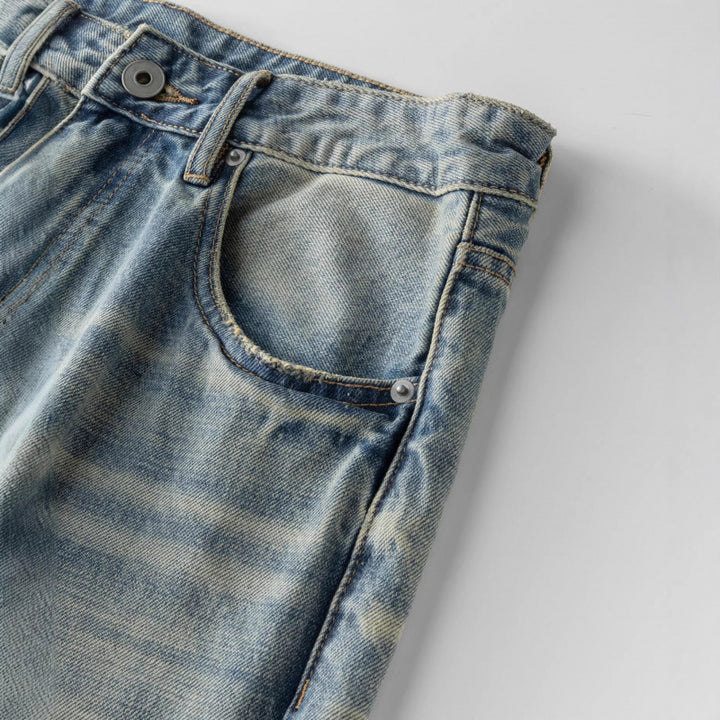 Women's Loose-Fit Straight-Leg Jeans with High Waist and Vintage Wash Mune Fashion