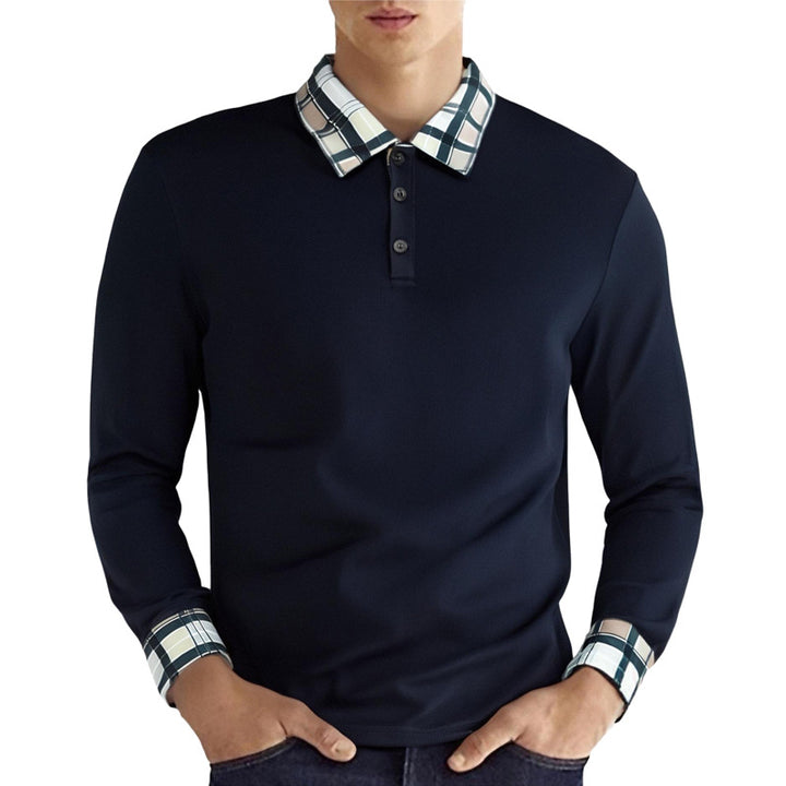 Men's figure-hugging long-sleeve polo shirt with checked collar and cuff trim Mune Fashion