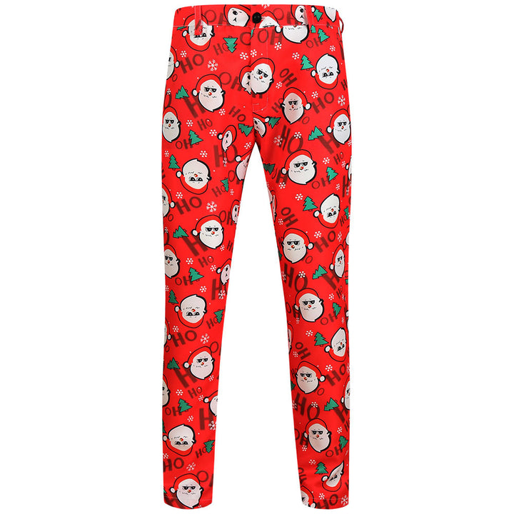Men's Christmas Slim-Fit Chino Pants with Allover Santa Print and Stretch Comfort Mune Fashion