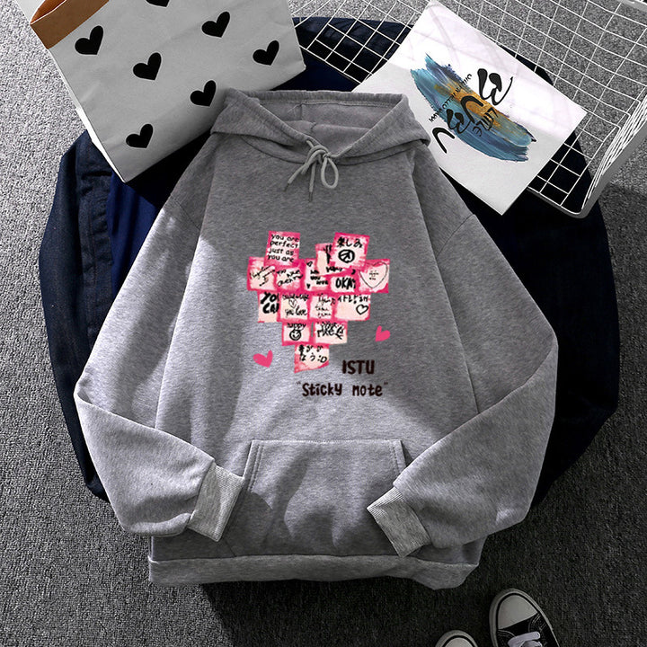 Women's hoodie with sticky note graphic, kangaroo pocket, and soft fleece lining Mune Fashion