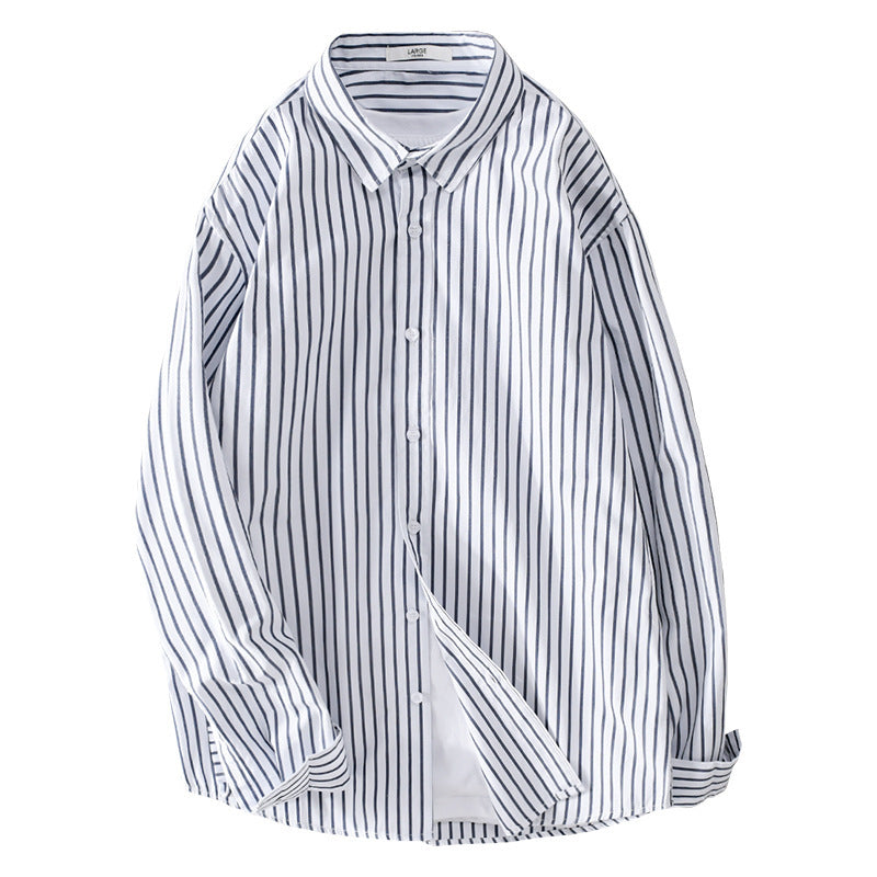 Men Striped Oversized Shirt Made of Light Cotton Blend with Kent Collar Mune Fashion