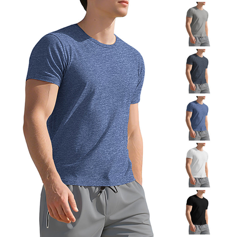 Men's melange functional T-shirt with round neck, lightweight cotton blend and breathable structure Mune Fashion