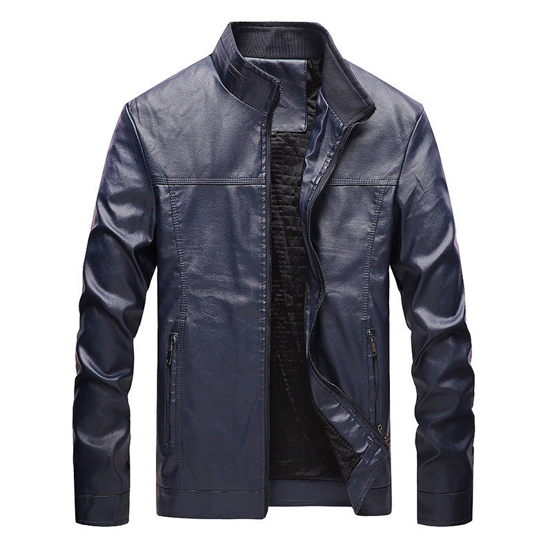 Men's Modern Faux Leather Field Blouson with Stand-Up Collar and Zipper Pockets Mune Fashion