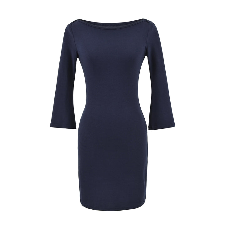Women's Figure-Hugging Midi Dress with Wide Round Neck and Bell Sleeves Mune Fashion