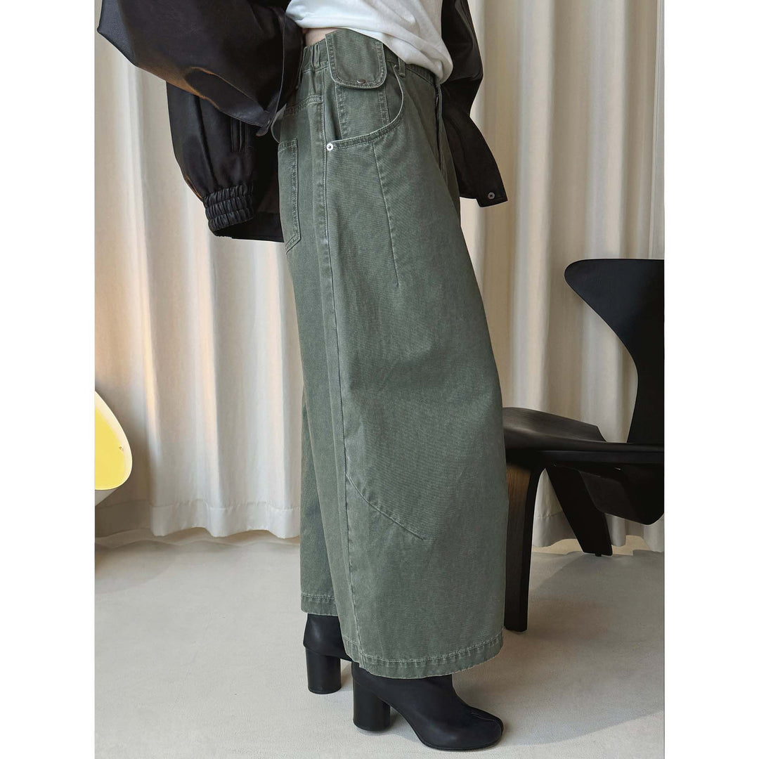 Women's wide high-waisted culotte pants made of cotton twill with large patch pockets Mune Fashion