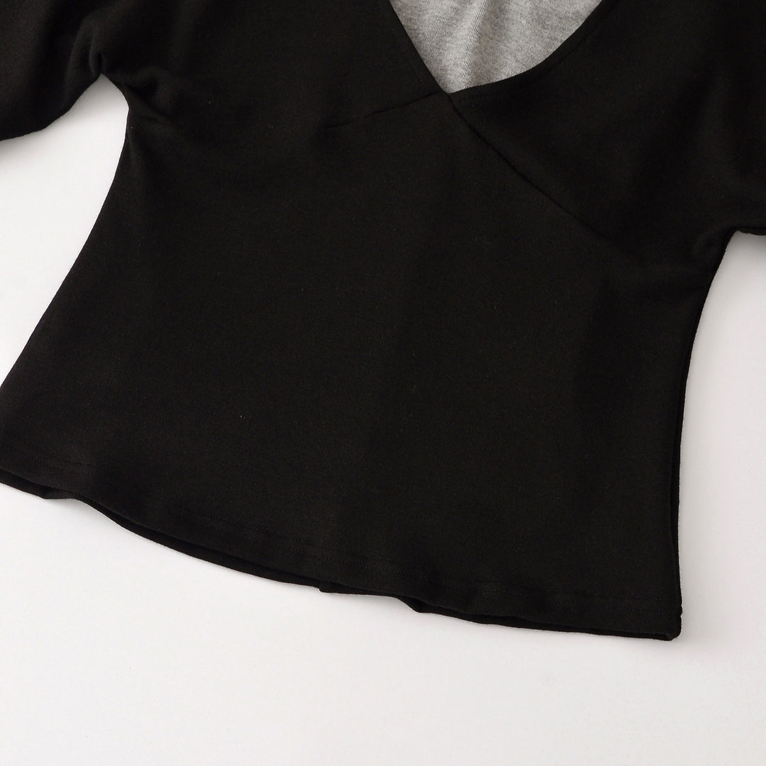 Women's Layered Look Long Sleeve Shirt with Deep V-Neck and Integrated Camisole Mune Fashion