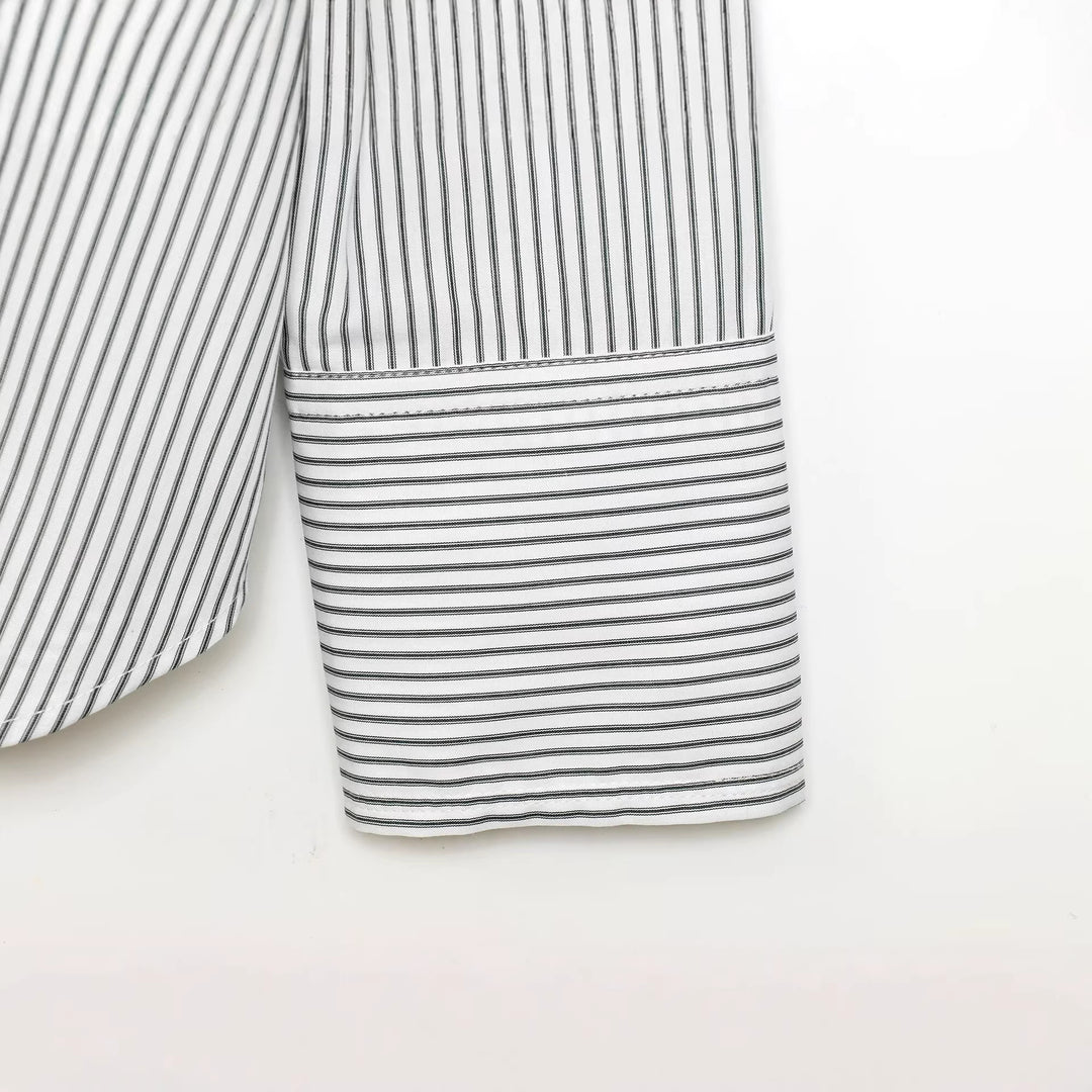 Ladies Oversize Shirt Blouse with Tie and Pinstripes Mune Fashion