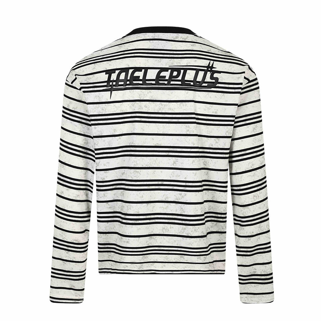 Unisex Striped Long Sleeve T-Shirt with Round Neck and Fine Logo Embroidery Mune Fashion
