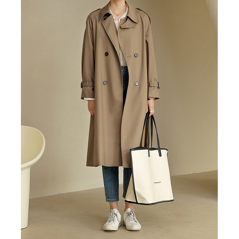 Women's Elegant Trench Coat with Double Button Placket and Practical Waist Belt Mune Fashion