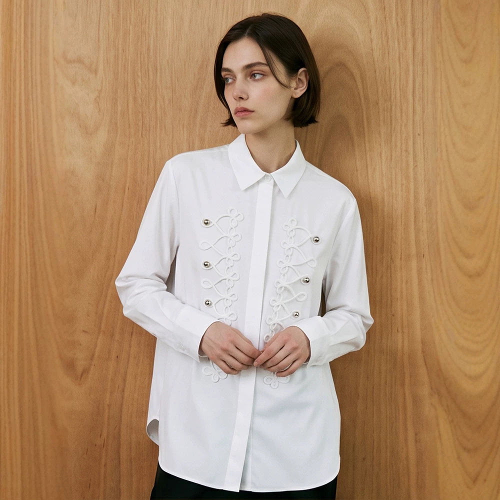 Women's Embellished Blouse with Decorative Cord Application Mune Fashion