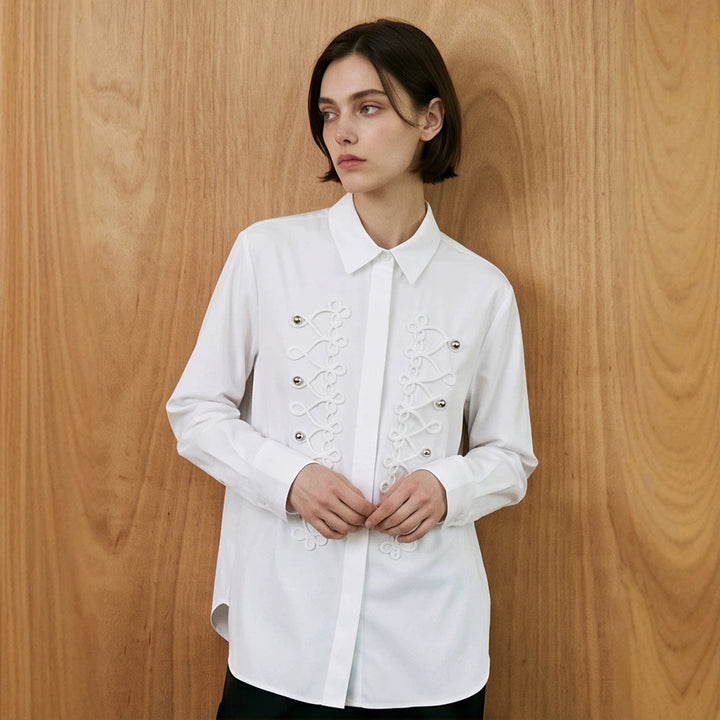 Women's Embellished Blouse with Decorative Cord Application Mune Fashion