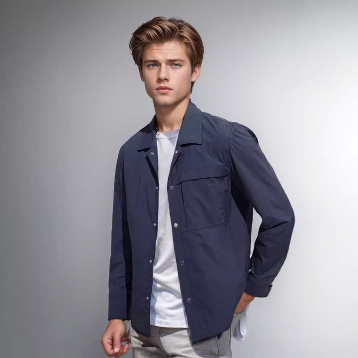 Men's Lightweight Utility Overshirt with Flap Pockets and Snap Button Placket Mune Fashion