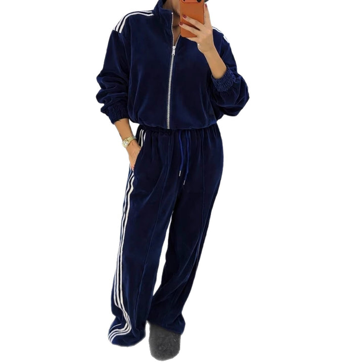 Women's luxurious velvet tracksuit set with stand-up collar and drawstring Mune Fashion