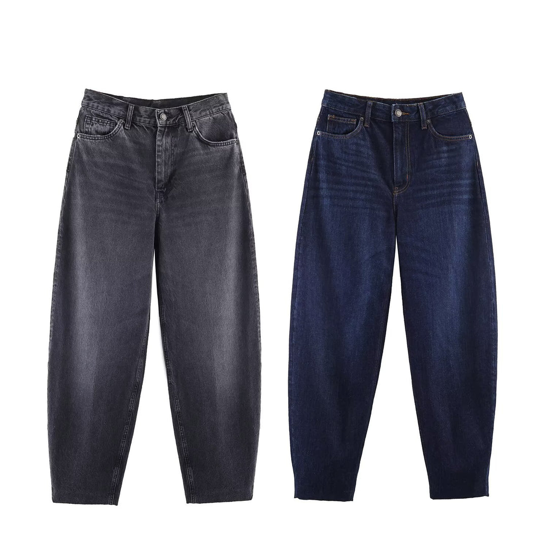 Women High-Waist Balloon Jeans with wide thigh and tapered hem Mune Fashion