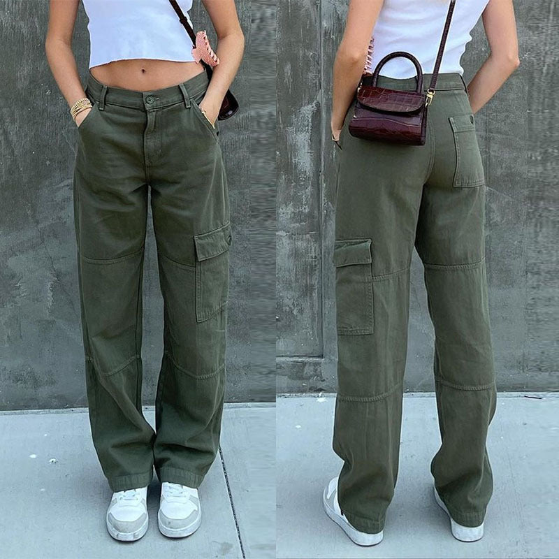 Ladies High-Waisted Relaxed Cargo Pants with Wide Leg and Knee Pleats Mune Fashion