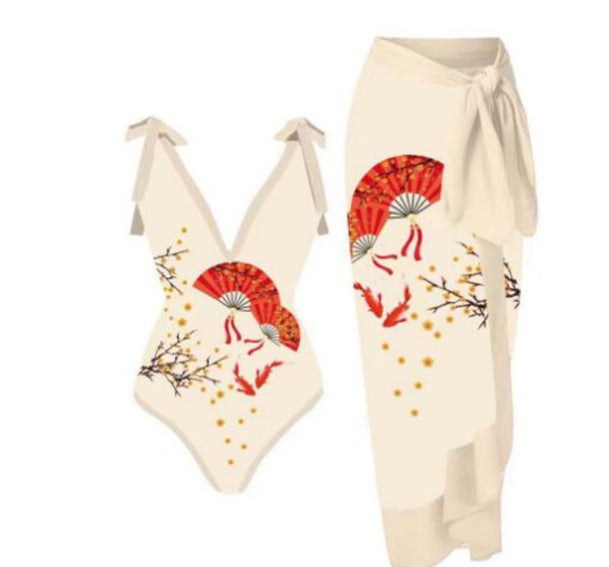 Women’s One-Piece Swimsuit with Playful Tie Straps and Elegant Wrap Skirt Mune Fashion