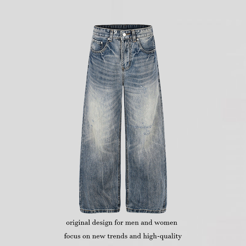 Women's Wide High-Waist Denim Palazzo Jeans with Used Effect and Wide Leg Mune Fashion