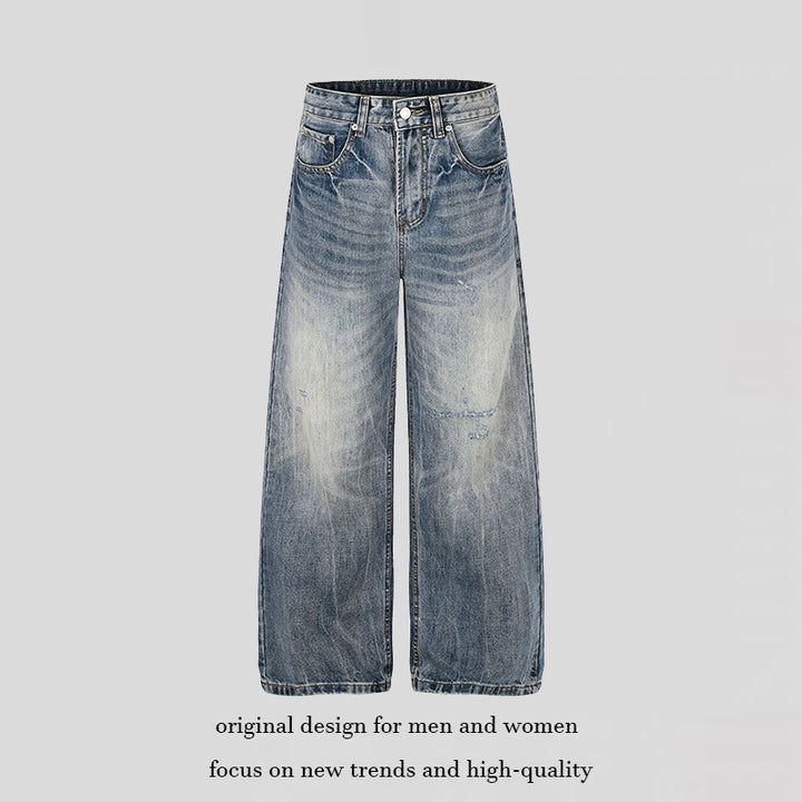 Women's Wide High-Waist Denim Palazzo Jeans with Used Effect and Wide Leg Mune Fashion