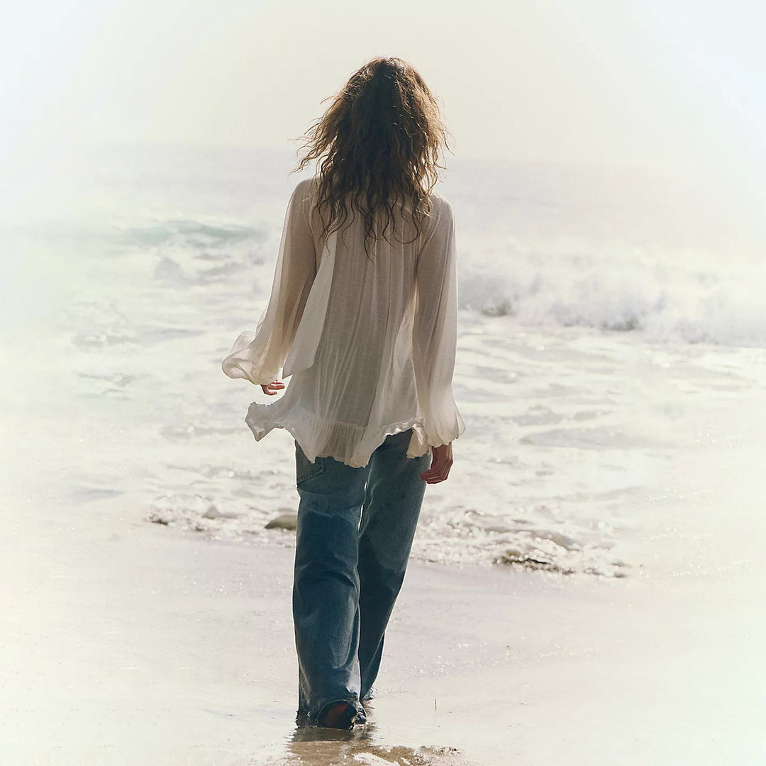Ladies airy beach cover-up with voluminous ruffles Mune Fashion