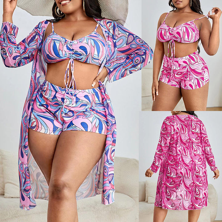 Women's bikini set with overlapping kimono and modern geometric patterns Mune Fashion
