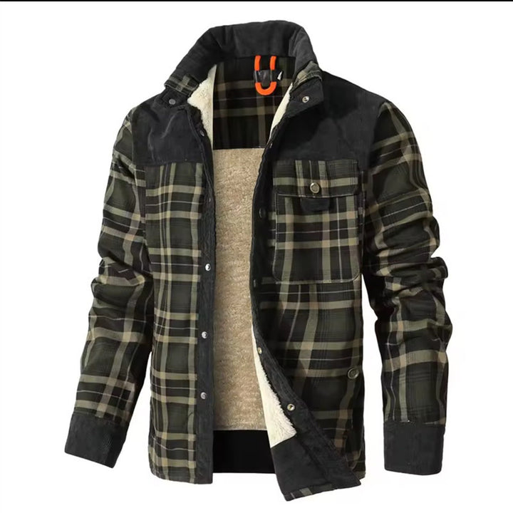 Men's Checkered Thermal Shirt Jacket with Teddy Lining and Cord Trim Mune Fashion