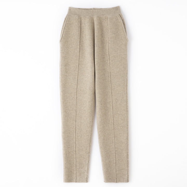 Ladies knit trousers with slim fit, elastic waistband and crease Mune Fashion