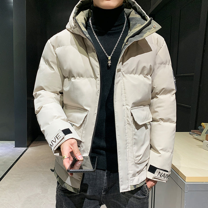 Men's quilted hooded jacket with flap pockets and adjustable Velcro cuffs Mune Fashion