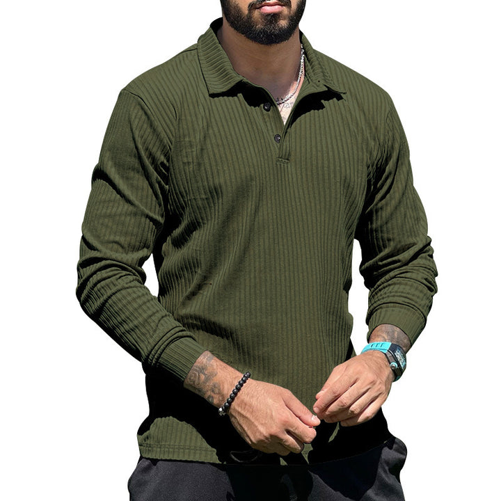 Men's ribbed long-sleeve polo with textured knit and half-button placket Mune Fashion