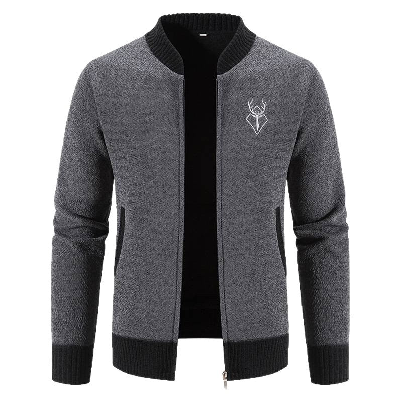 Men's casual zip-knit jacket with soft thermal lining, ribbed stand-up collar and deer logo Mune Fashion