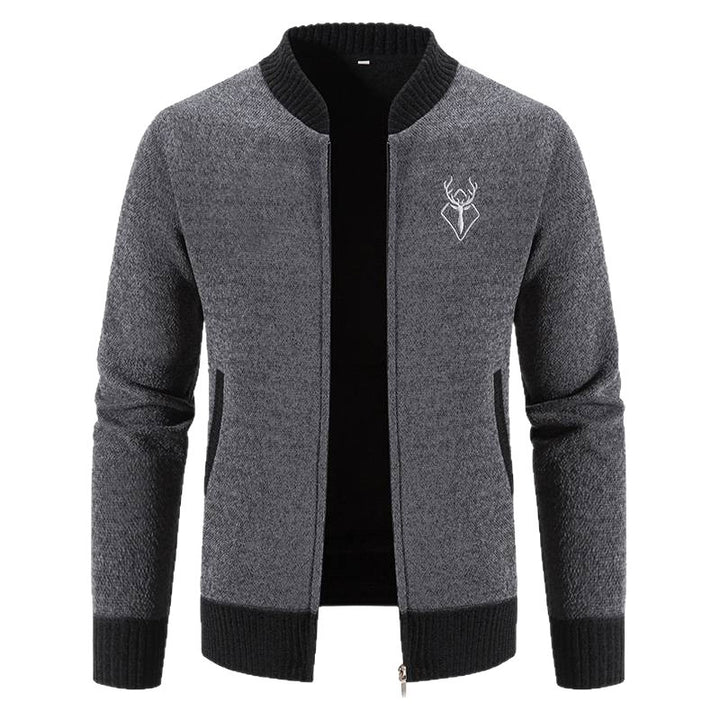 Men's casual zip-knit jacket with soft thermal lining, ribbed stand-up collar and deer logo Mune Fashion