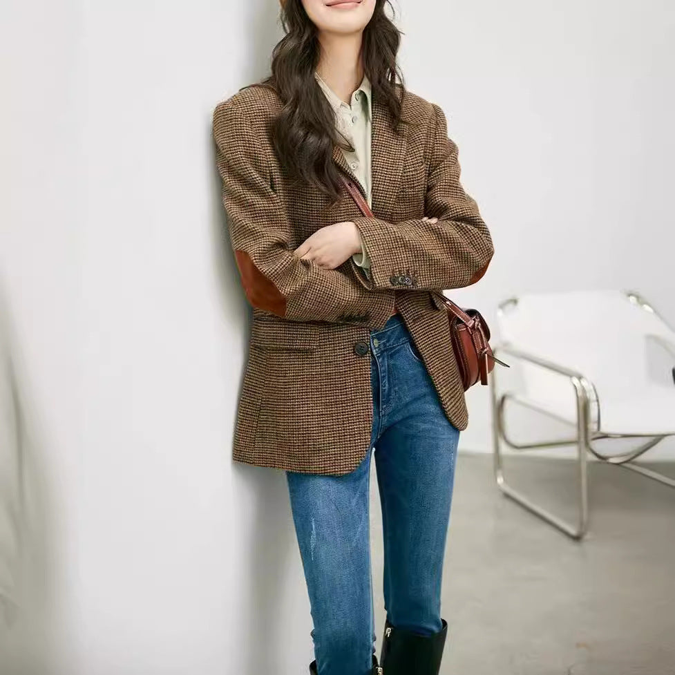 Women Elegant Checked Blazer Mune Fashion