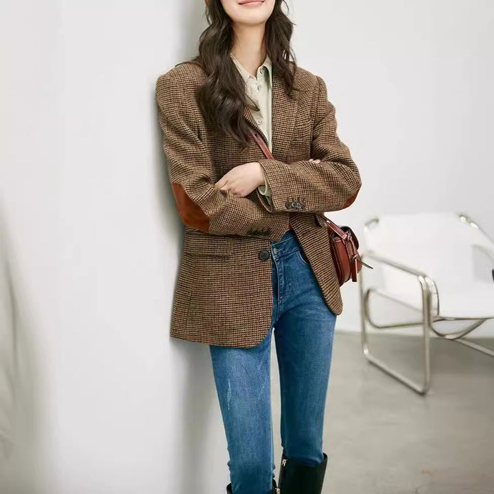 Women Elegant Checked Blazer Mune Fashion